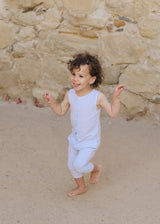 boys light blue seersucker jumpsuit