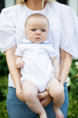 bunnie lou boys classic white one piece, bunnie lou boys bubble, boys bubble with collar, baby boys bubble