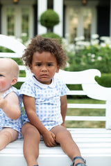 bunnie lou, bunnie lou gingham bubble, boys gingham bubble, boys bubble with collar