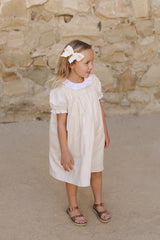 girls tan ruffle collar dress