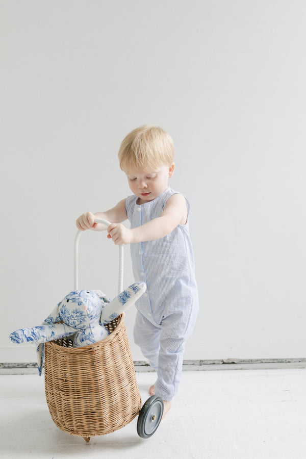 boys light blue seersucker jumpsuit