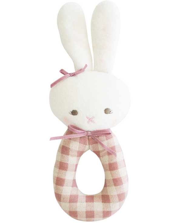 alimrose rose check bunny rattle