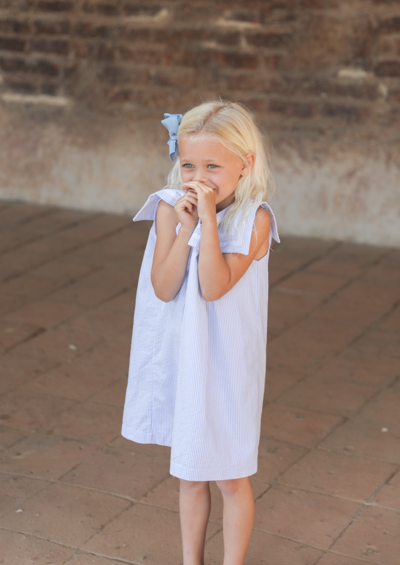 girls light blue seersucker sailor dress