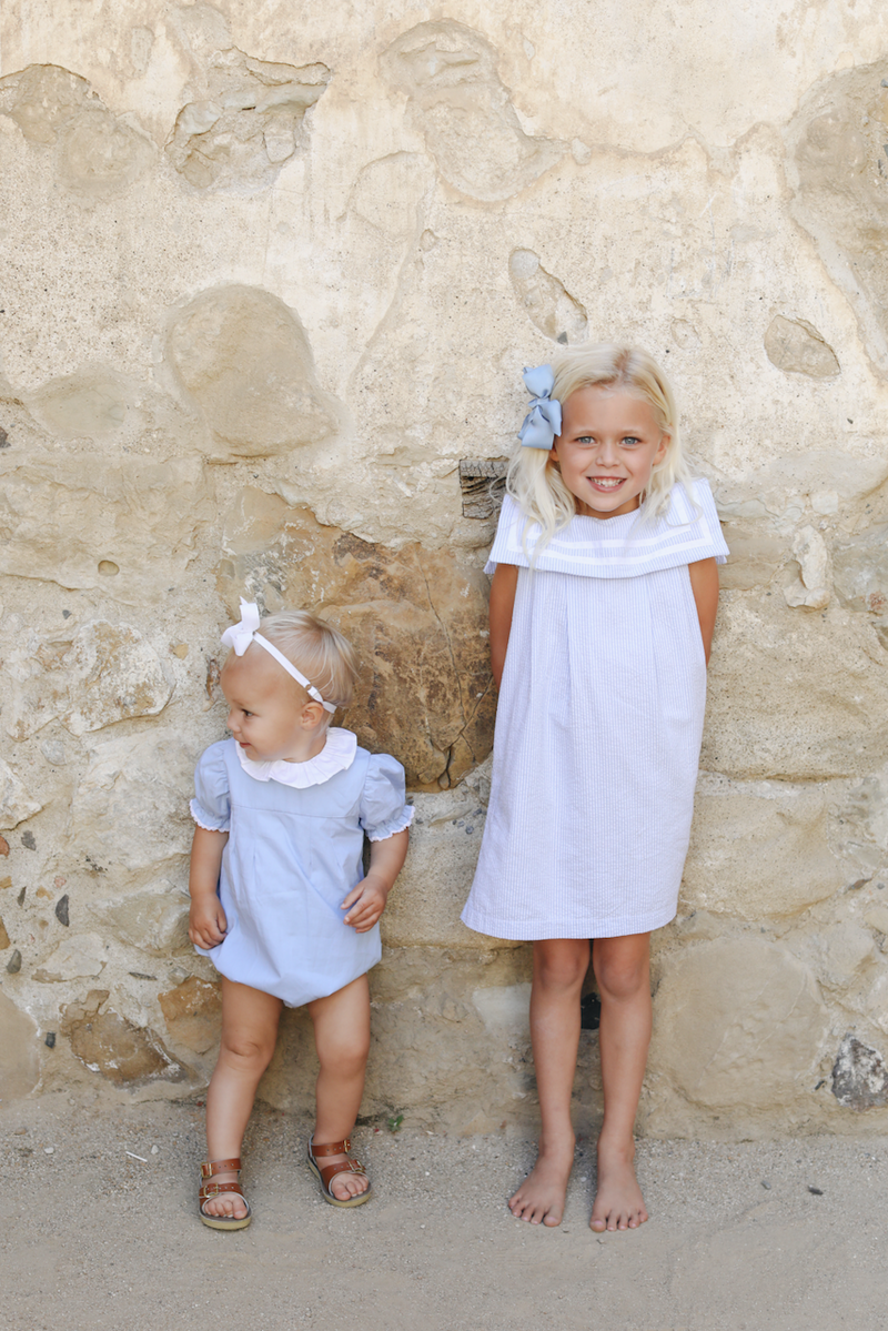 girls light blue seersucker sailor dress