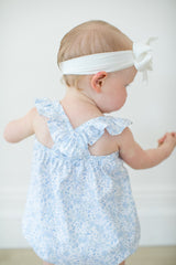 bunnie lou baby clothes, bunnie lou, blue floral crossover one piece, bunnie lou crossover romper