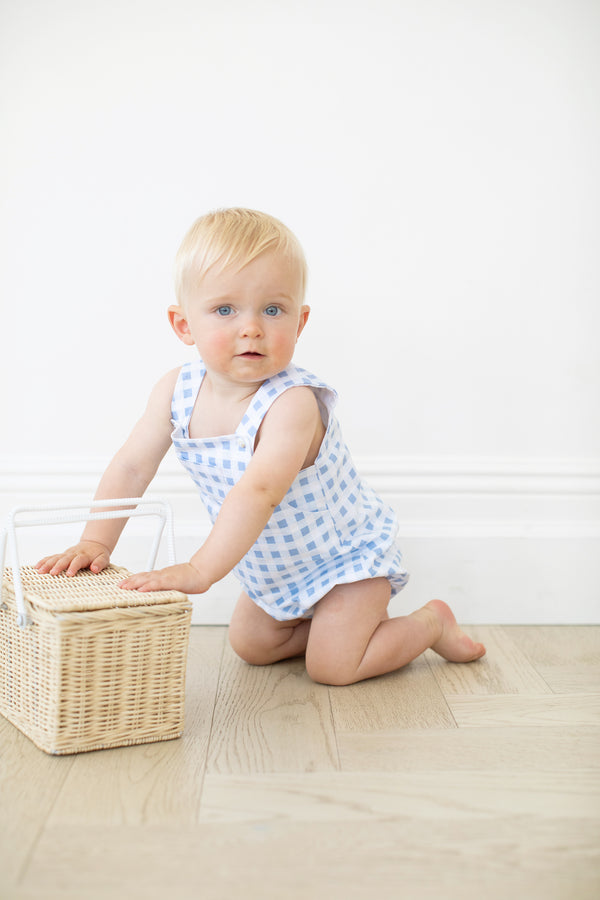 bunnie lou boys overall, bunnie lou boys blue gingham overall, bunnie lou boys, boys overall