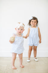 bunnie lou crossover one piece, bunnie lou girls romper, bunnie lou blue gingham