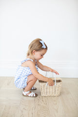 bunnie lou, bunnie lou blue gingham romper, gingham romper for girls, girls blue gingham romper